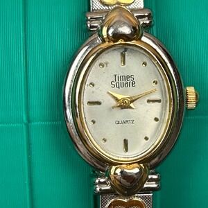 Times Square Quartz Women's Oval Face Two Tone Heart Link Watch TX5308QB